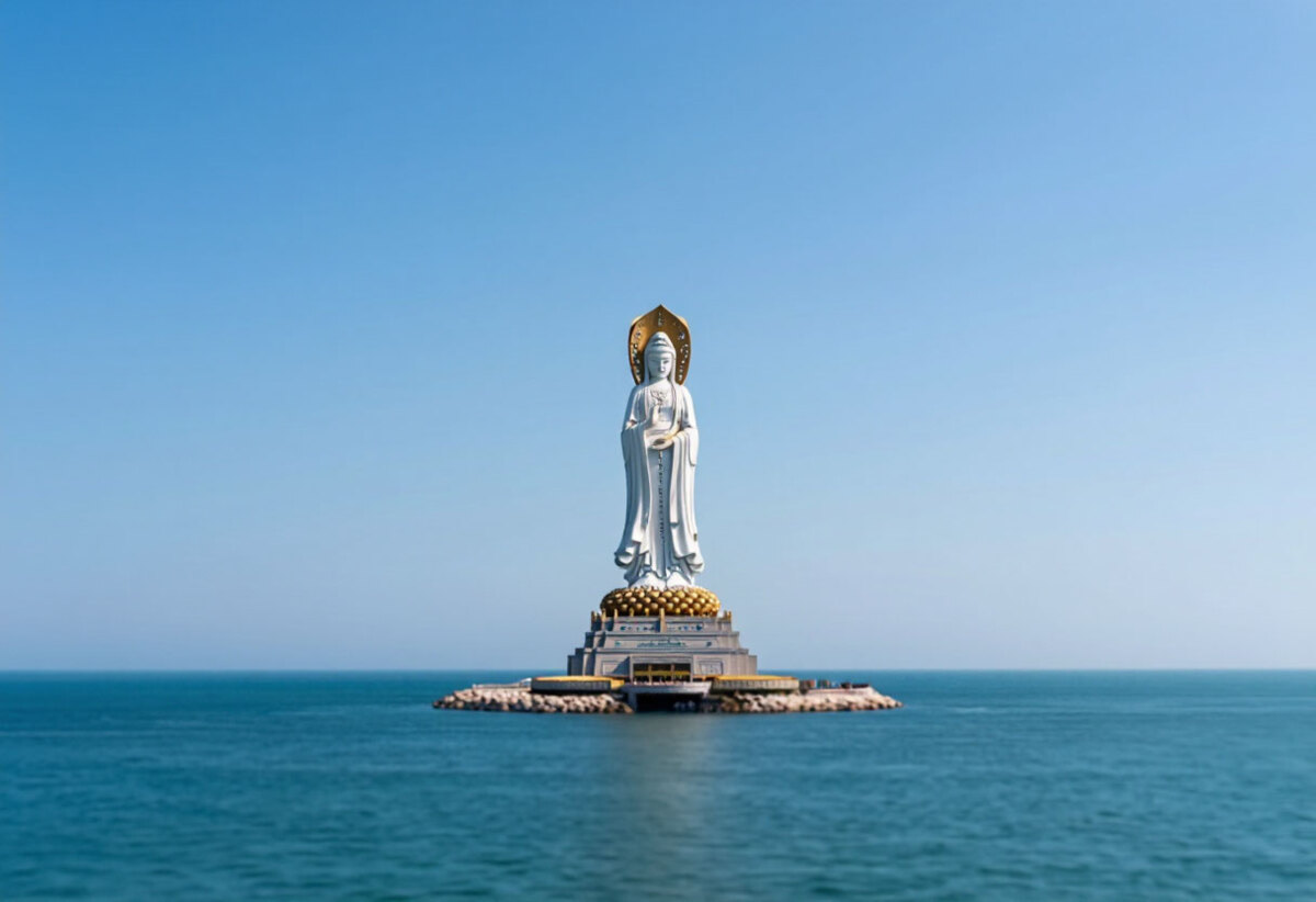 Статуя Гуаньинь в море у центра Наньшань на Хайнане